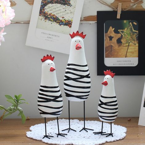 Statuette Coq - Figurine Animaux De Ferme En Bois - Décoration Bureau Étagère Cuisine - Lot De 3 (1/5)