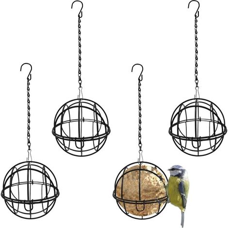 4 parti alimentatori palle di grasso per uccelli, uccello piuma a stelo in metallo antiécureuils con 4 ganci a forma di S per il giardino all'aperto di fauna selvatica e uccelli di piccole dimensioni  (1/5)