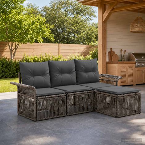 vidaXL Set Divano da Giardino 4 pz Grigio polyrattan (1/5)