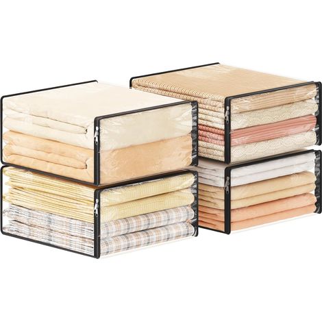 - Lot de 4 sacs de rangement transparents pour draps de 36 L avec fermeture éclair, conteneurs en plastique pour vêtements, conteneurs pliables en vinyle pour garde-robe, couvertures, linge de (1/5)