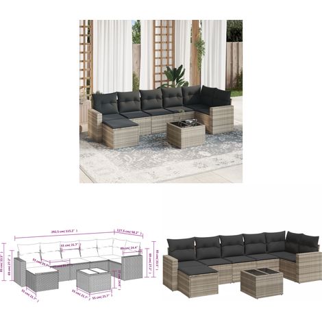 vidaXL Salon de jardin 8 pcs avec coussins gris clair résine tressée