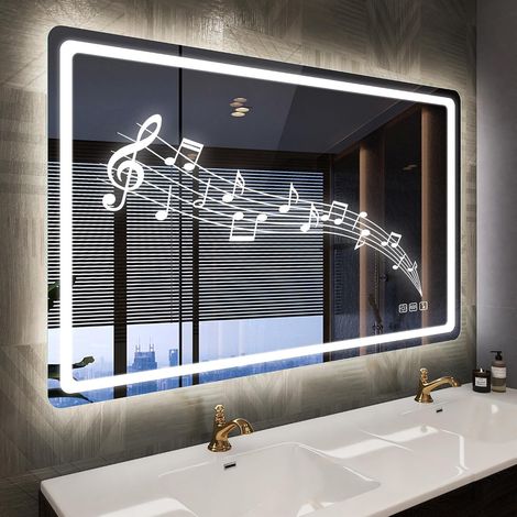 STARLEAD 100x70cm Miroir-LED-Salle-de-Bain-avec-Éclairage et Bluetooth, Anti-buée, 3 Couleurs Lumière, Gradable, Mémoire, IP44, Verre Trempé, Horizontal/Vertical (1/5)