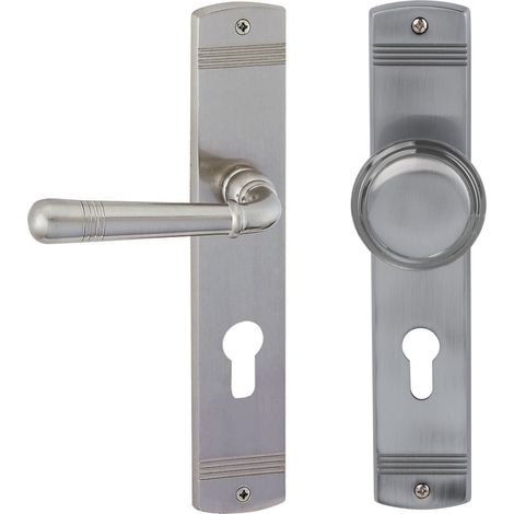Poignée de porte en laiton couleur acier inoxydable PZ pour portes d'entrée d'appartement DIN gauche