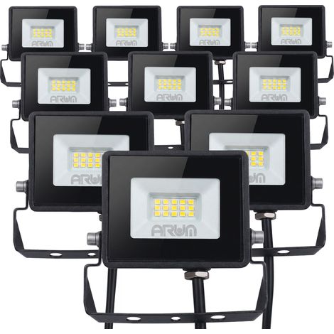Lot de 10 projecteurs LED 10W IP65 extérieur Température de Couleur: Blanc Froid 6000K