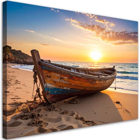 Bilder Boot Strand Meer Sonnenuntergang 100x70 (1/5)