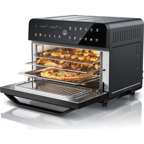 Arendo Heißluftfritteuse 1800 Watt, Minibackofen, Airfryer, 25L, Edelstahl, Pizzaofen, 4 Ebenen, Mini Backofen mit Umluft, Timer, 12 Programme