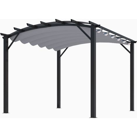 HABRITA Pergola arche structure mixte aluminium/acier coloris gris anthracite - toile couleur gris 280 gr/m² (1/3)