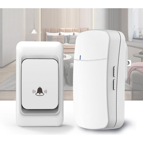 Sonnettes sans fil, portée de plus de 150 m et 38 mélodies, kit de sonnette étanche IP44 et mode silencieux, son de qualité CD et flash LED, pour la maison, le bureau, la salle de classe, blanc (1/4)