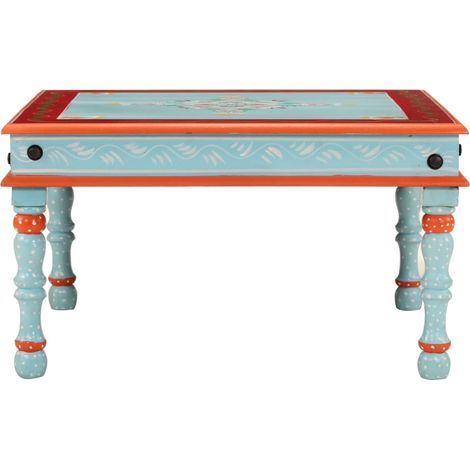 Table basse Table de salon Table de café bleu bois de manguier massif peint à la main (1/5)