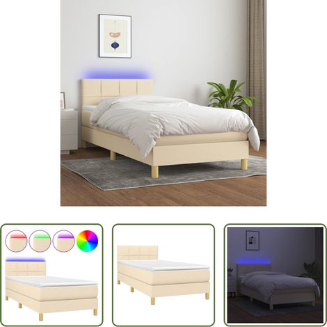 vidaXL LED-Leiste - Boxspringbett mit Matratze & LED Creme 100x200 cm Stoff (1/5)