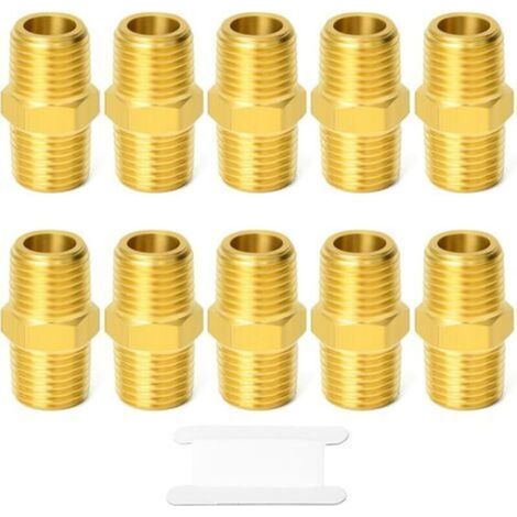 Conector de tubería de latón de 10 piezas, boquilla hexagonal reductora, macho BSP de 1/8 pulgadas x macho BSP de 1/8 pulgadas (1/5)