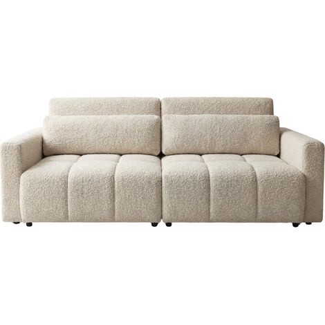 MAIA - Canapé amovible convertible tissu bouclette 3 places Beige (1/5)