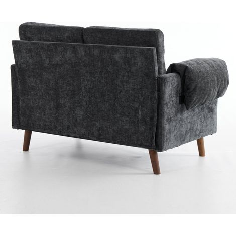 Canapé 2 places en chenille compact, petit sofa vintage rembourré tissu moelleux, coussins généreux, pieds imitation bois, gain de place pour salon, chambre, appartement, noir (1/5)