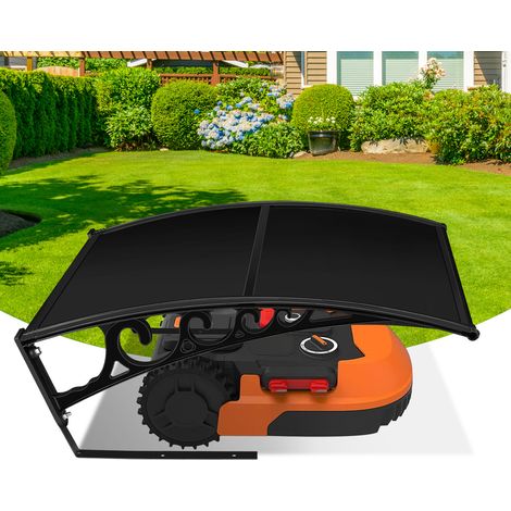 Wolketon Schwarze Mähroboter Garage aus robuster PC-Platte – Dach Carport und Überdachung für Rasenroboter mit UV-Schutz