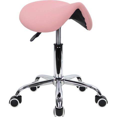 Tabouret selle de cheval réglable en hauteur 45-61 cm – Cuir PU rose – 5 roues pour mobilité – Capacité 135 kg – Kktoner