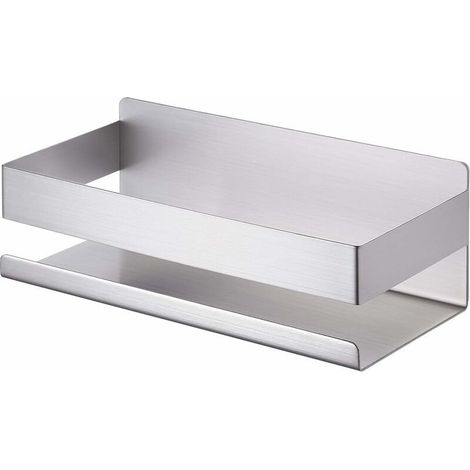 Étagère salle de bain non percée étagère douche inox SUS304 étagère murale adhésive 23CM brossé, (1/5)