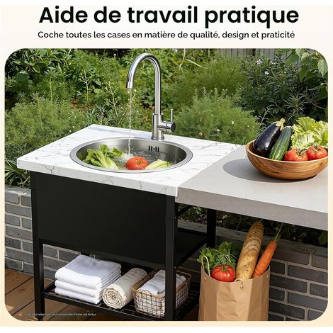 Évier de cuisine rond en acier inoxydable - Diamètre : 36 cm - Design moderne - Pour cuisine, salle à manger, bar (1/5)