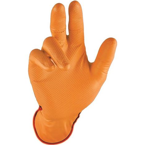 Gant jetable poignée orange taille 7 orange nitrile EN 388, EN 374 catégorie EPI III 50 pièces/boîte STRONGHAND (1/4)