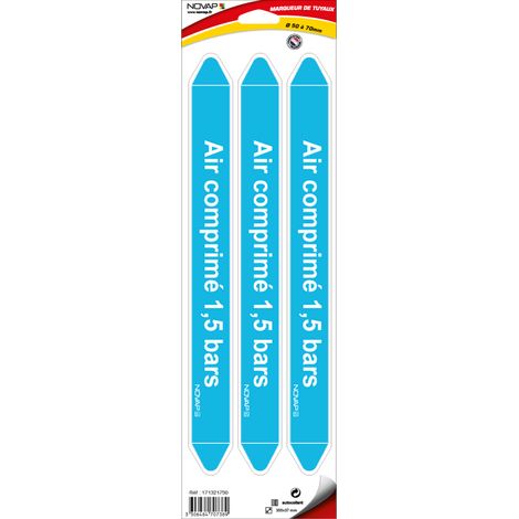 Planche de 3 marqueurs de tuyauterie 355 x 37 mm pour Ø 50 à 70 mm - Air comprimé 1,5 bars - 4707396