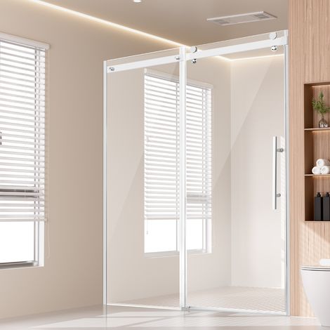 VEVOR Porta doccia senza telaio, 58-59" L x 75" A, porta doccia scorrevole in vetro con vetro temperato SGCC trasparente da 5/16" (8 mm), impermeabile, infrangibile, resistente alle macchie NANO con h