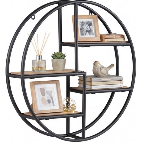 Sans assemblage, étagère murale ronde en métal 4 niveaux, rangement et déco pour livres, plantes et photos (1/5)