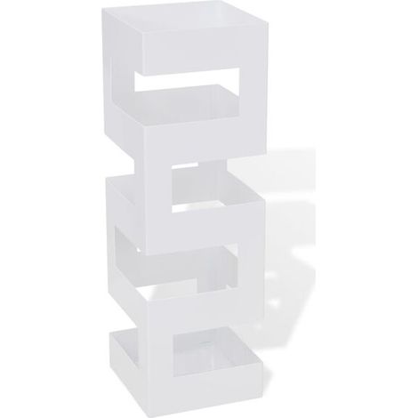 Porte-parapluie carré blanc, peut contenir des cannes et des bâtons de marche, en acier, 48,5 cm. (1/5)