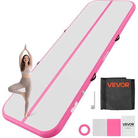 VEVOR Colchoneta Inflable de Gimnasia de Aire 300 x 100 x 10 cm, con Bomba de Aire Electrica, Material de PVC Resistente y Robusto, para Yoga, Hogar, Gimnasio, Exteriores, Playa, Parque, Rosa (1/5)