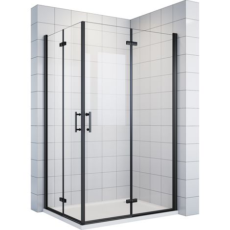 SONNI Duschkabine Eckeinstieg Faltbar 180º Falttür Duschabtrennung 6mm NANO Glas Schwarzer Aluminiumrahmen H:195cm 90x120cm