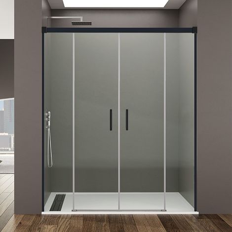 Box doccia 2 fissi + 2 scorrevoli BASIC SPAZIO NERO, Finiture: Trasparente - Estensione: 172 - 182 cm
