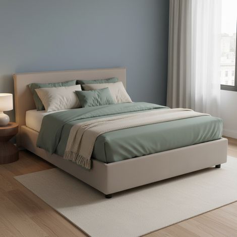 Lit double Anassimène, Matelas inclus, Fabrication italienne, Gris Taupe\ Taupe\ tourterelle (1/5)