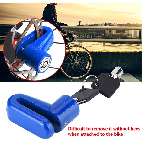 Antivol de vélo en métal pour freins à disque, avec cadre en plastique et clés bleues. (1/5)