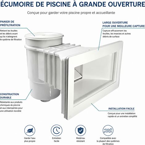Skimmer de surface pour piscine en béton EM0020C en ABS injecté collecteur de feuilles em0020c 2,3 kg – Livraison gratuite (1/5)