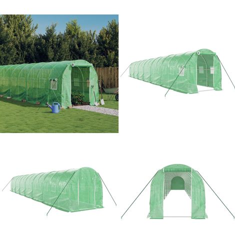 Serre avec cadre en acier vert 28 m² 14x2x2 m - serre -  serres - Home & Living