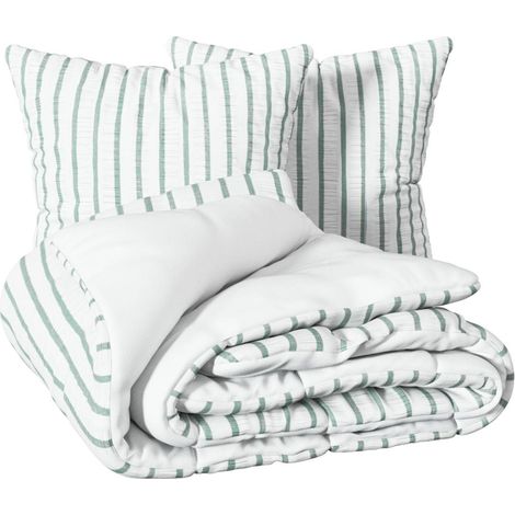Set di biancheria da letto a righe 240x220cm verde celeste e bianco - Atmosphera créateur d'intérieur
