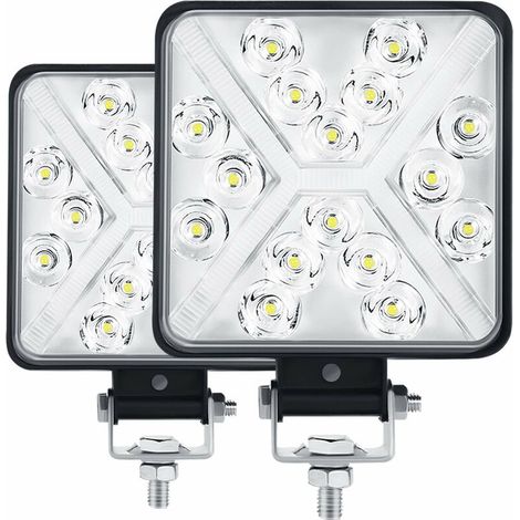 VURAHOME -Pair 4” Phare de Travail LED Tracteur 300W 12000LM 6000K Phare LED 4x4 IP67 Feux Additionnels LED Moto Carré 8D Lentille Extrêmement Haute Luminosité pour Tracteur SUV Camion Garage Jardin