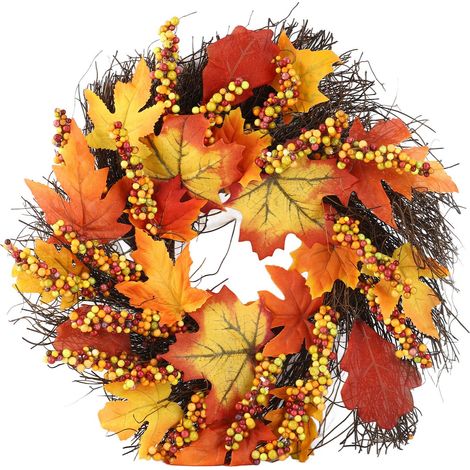 Ahornblattkranz zum Aufhängen an der Tür, Erntedankkranz, Rankenornament für Halloween (1/5)