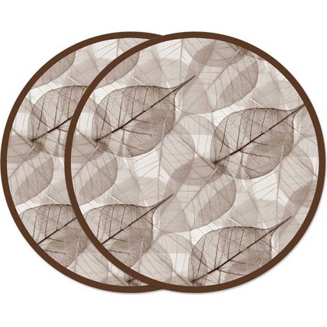 Lupia - Sottotutto decorato in Legno Rotondo Sotto bicchiere, piatto, pentola LEAVES BROWN 20 cm Set 2 pz (1/3)
