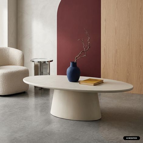 sweeek - Table basse ovale finition effet béton blanc - Nell