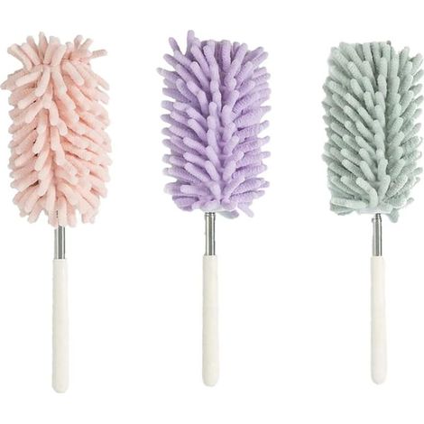 3 Pcs Plumeau Poussière Telescopique，Brosse à poussière réglable，pour Nettoyage Ventilateur de Plafond Toile d'Araignées. (1/5)