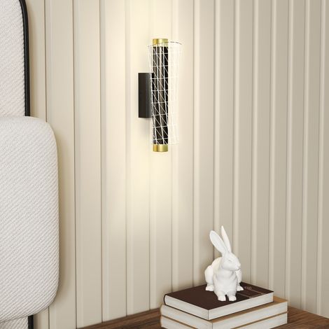 Applique murale intérieure avec éclairage LED. Design quadrillé. Lampe de chevet en métal à intensité variable. Noire. (1/5)