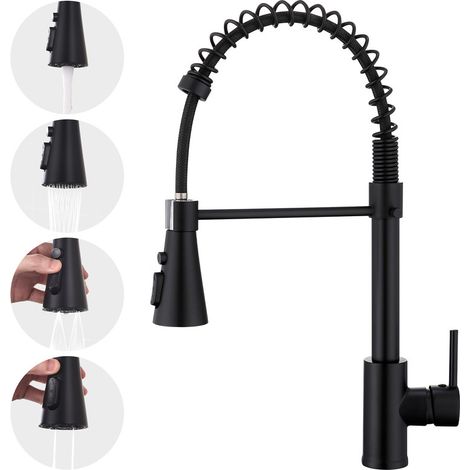 Schwarzer Küchenarmatur mit Feder aus Messing – 360° drehbarer Spültischarmatur mit 4 Strahlarten, professionell & langlebig Küchenwasserhahn (1/5)