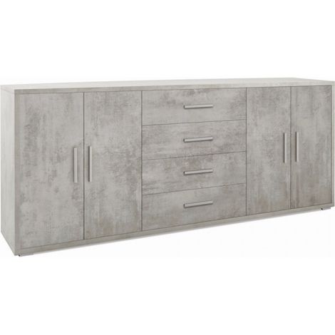 Mueble móvil con 4 puertas y 4 cajones, 203L x 41P x h84 – Acabado Cemento – Sarmog