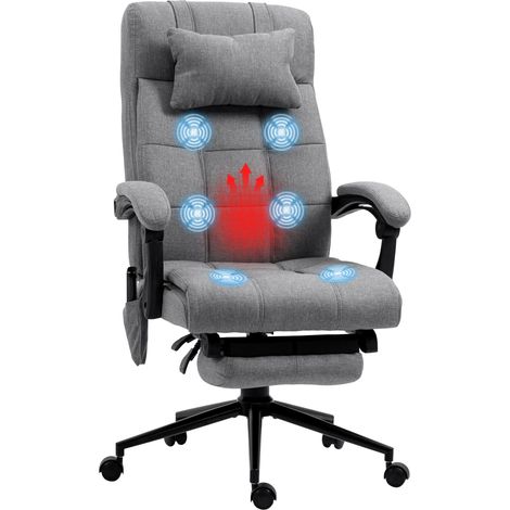 Ergonomischer Bürostuhl mit Massage- und Heizfunktion, höhenverstellbar von 112 bis 120 cm, verstellbare Neigung, Bezug in grauer Leinenoptik