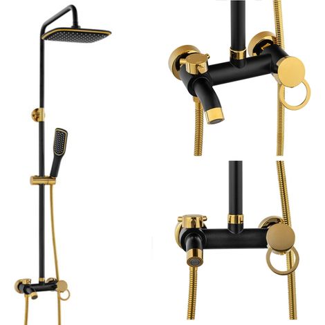 Colonne de douche Silla, système de douche avec mitigeur extérieur, design moderne, Noir/Doré