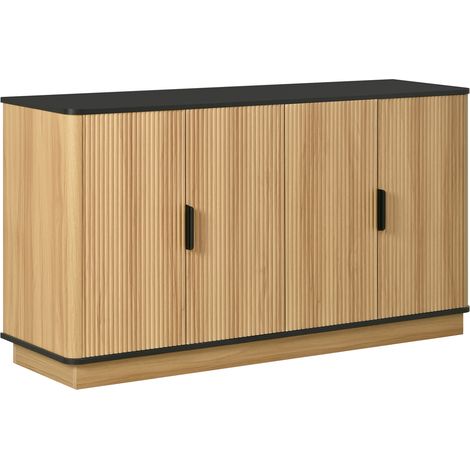 Credenza a 4 ante con rilievo verticale, finitura effetto legno, 139 x 40 x 75 cm (1/5)