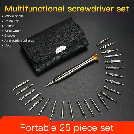 Tournevis Manuel - 25 En 1 - Acier Chrome-Vanadium - Pour Montage Électronique Précis - Boîtier Cuir Noir - Lot Complet (1/5)