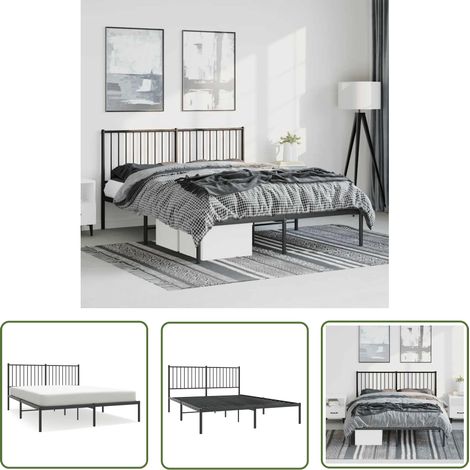 The Living Store Cadre de lit métal sans matelas avec tête de lit noir 150x200cm - Cadre De Lit - Lit Double - Lit Metal - Lit Moderne - Literie (1/5)