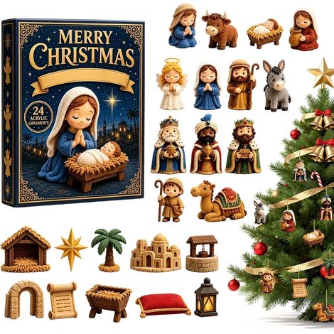 Calendrier de l'Avent Noël Crèche de Noël, 24 ornements en acrylique figurines de la Nativité à suspendre (1/5)