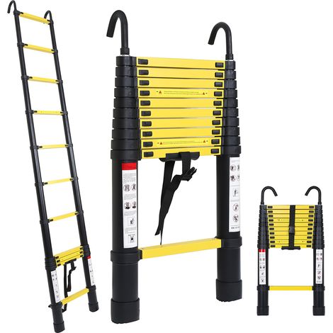 SWANEW Echelle télescopique 3,2m avec crochet Escabeau à coulisse Stabil Aluminium jusqu'à 150kg (1/5)