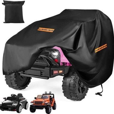 Funda grande para coche fabricada en tejido de poliéster resistente para niños, funda universal para vehículos eléctricos, impermeable, resistente a los rayos UV, con tira impermeable, 3 tiras reflect (1/4)